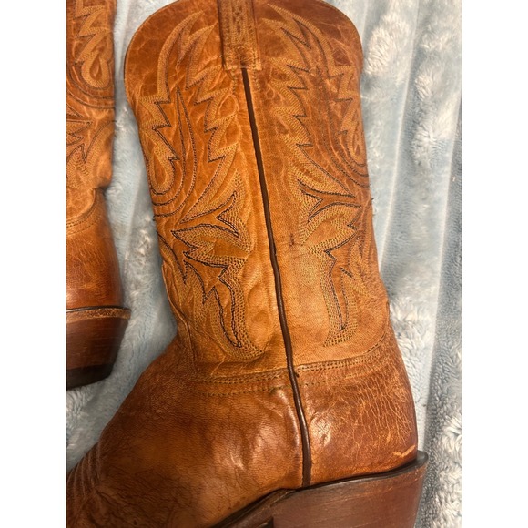 Lucchese 1883 Western Cowboy Boots Women 7.5 B Tan Leather Snip Toe N454054 Good - Picture 3 of 8